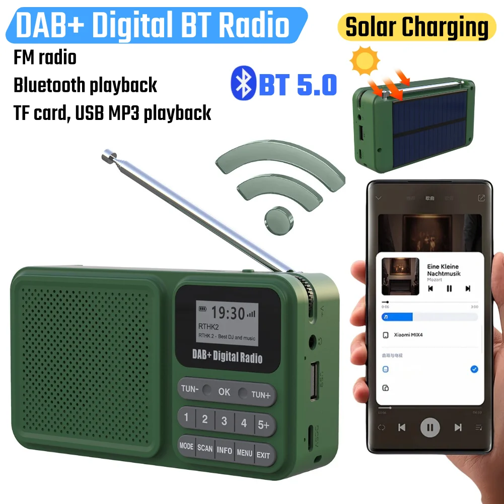 

Wireless BT 5.0 DAB+ FM Radio Portable Digital Radio Supports U Disk TF Card MP3 Play Loud speaker LCD Display Speaker Camping