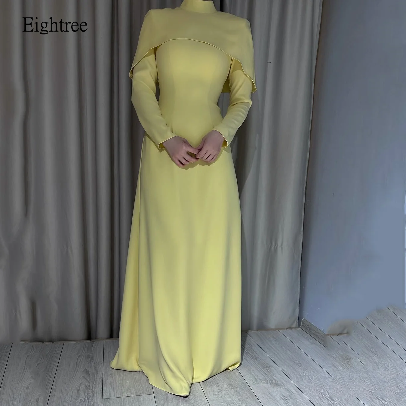 

Eightree Light Yellow A-line Prom Gowns Full Sleeves Formal Party Gown Floor Length Evening Dress vestidos de gala Customized