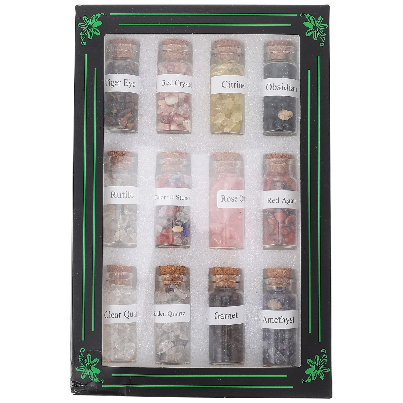 

12pcs Wishing Bottles Crystal Stones Assorted Color Mini Drift Cork Stopper Desktop Adornment Home Decor Gift For Birthday