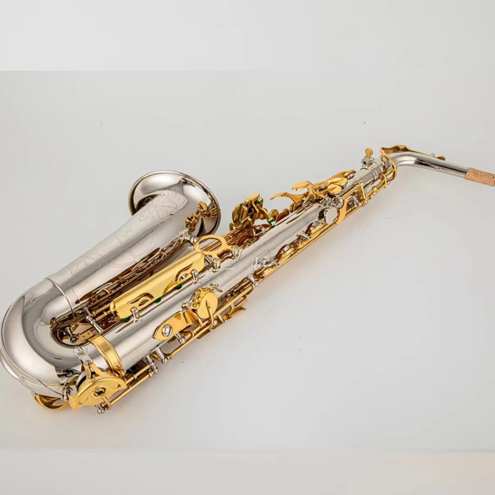 NEW WO37 Brass Alto Saxophone Eb Nickel Plated Gold Key Professional alto Sax With Accessories