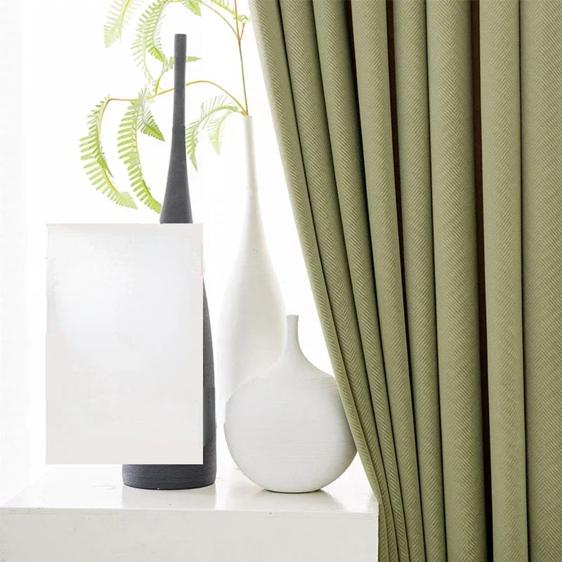 

Curtains Simple Light Luxury Matcha Embossed Herringbone Flannel Curtains Living Room Bedroom Balcony Curtains Finished Products