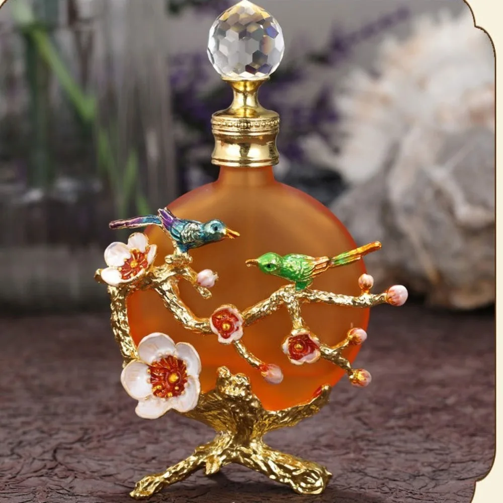 Glass 30ML Perfume Bottle Crystal Cap Luxury Essential Oil Bottle Pipe 3D Enamel Birds Perfume Dispenser Filling Device