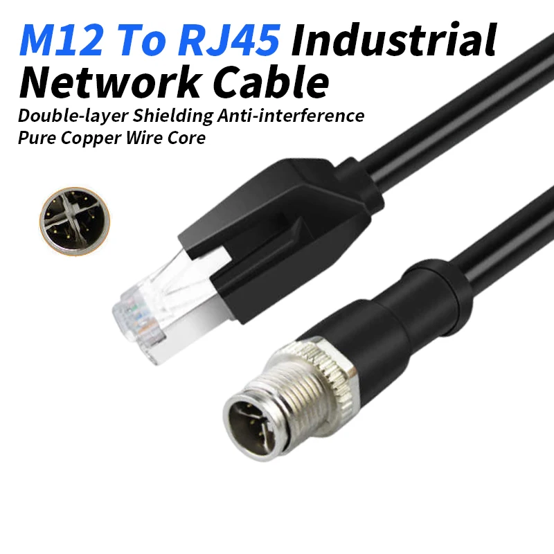 M12 8Pin X-type Male Female Plug Wire Shielded M12 8Pin X-code Connector to RJ45 Profinet/EtherCat Industrial Network Cable IP67
