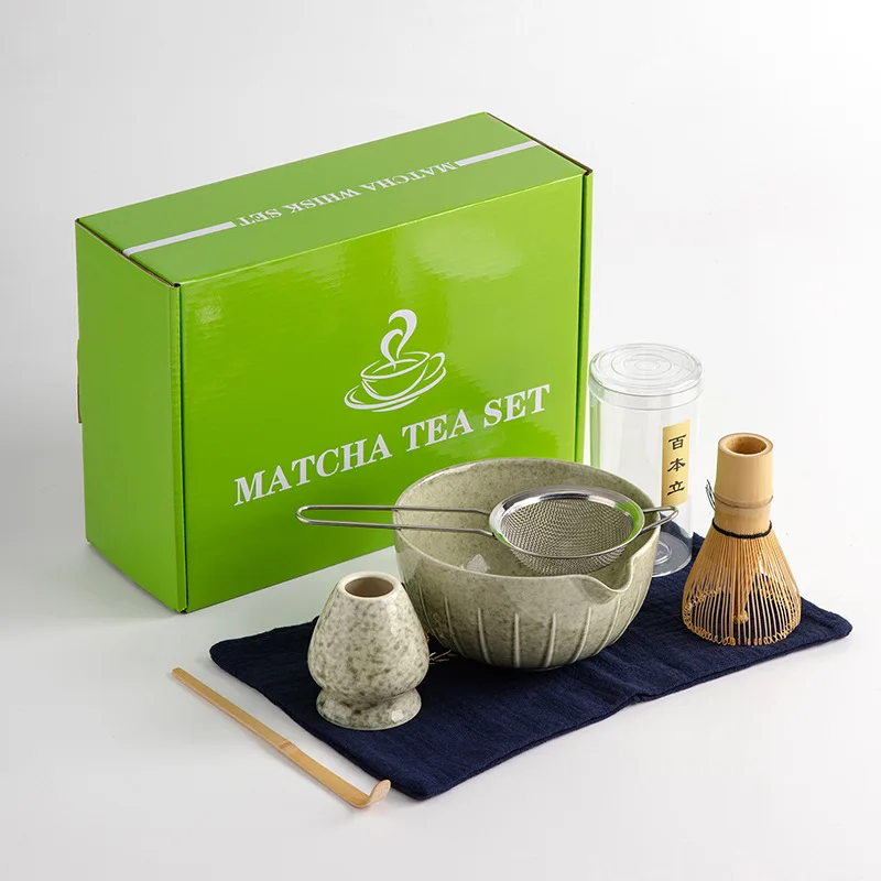 6PCS Japanese Matcha Set with Ceramic Bowl Bamboo Matcha Whisk and Tea Spoon for Indoor Beverage Shop Tea-making Tool