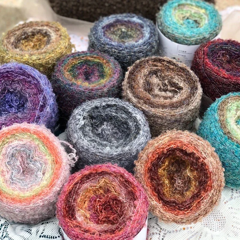 YOMDID Creative Gradient Wool Segment Dyeing Mohair Yarn Handcraft Sweater Dolls Knitting Wool Crochet Thread Decor Knitted Yarn