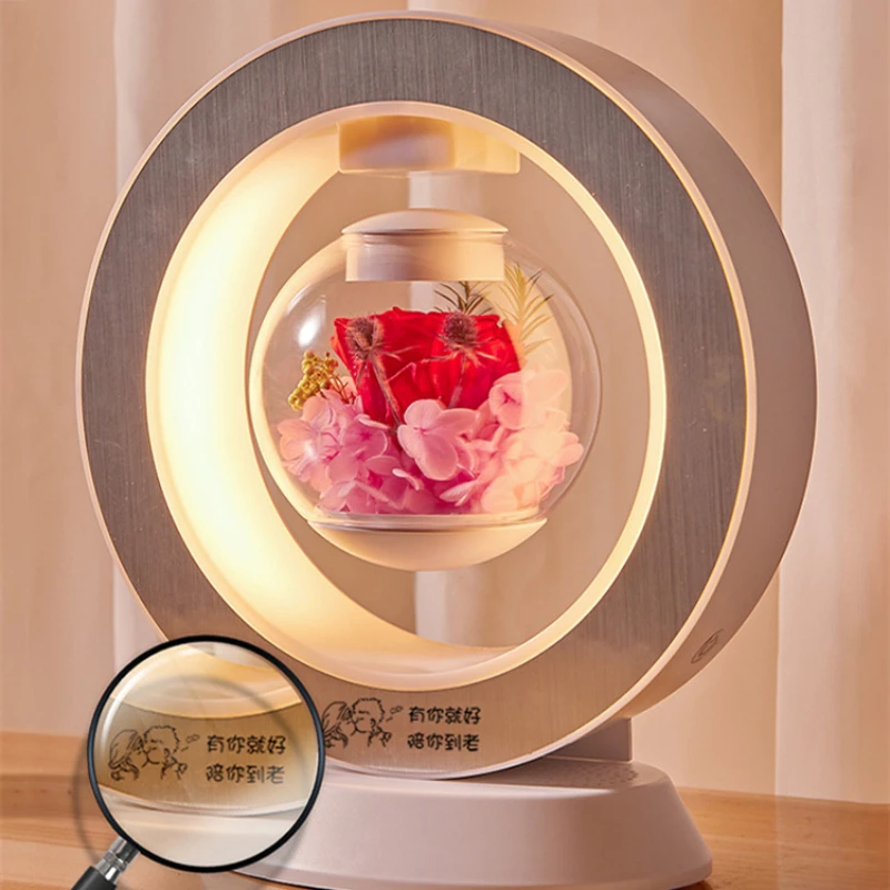 Magnetic Levitation Eternal Flower Rotating LED Lamp Bedside Decoration High-end Birthday Gift Valentine's Day Gift