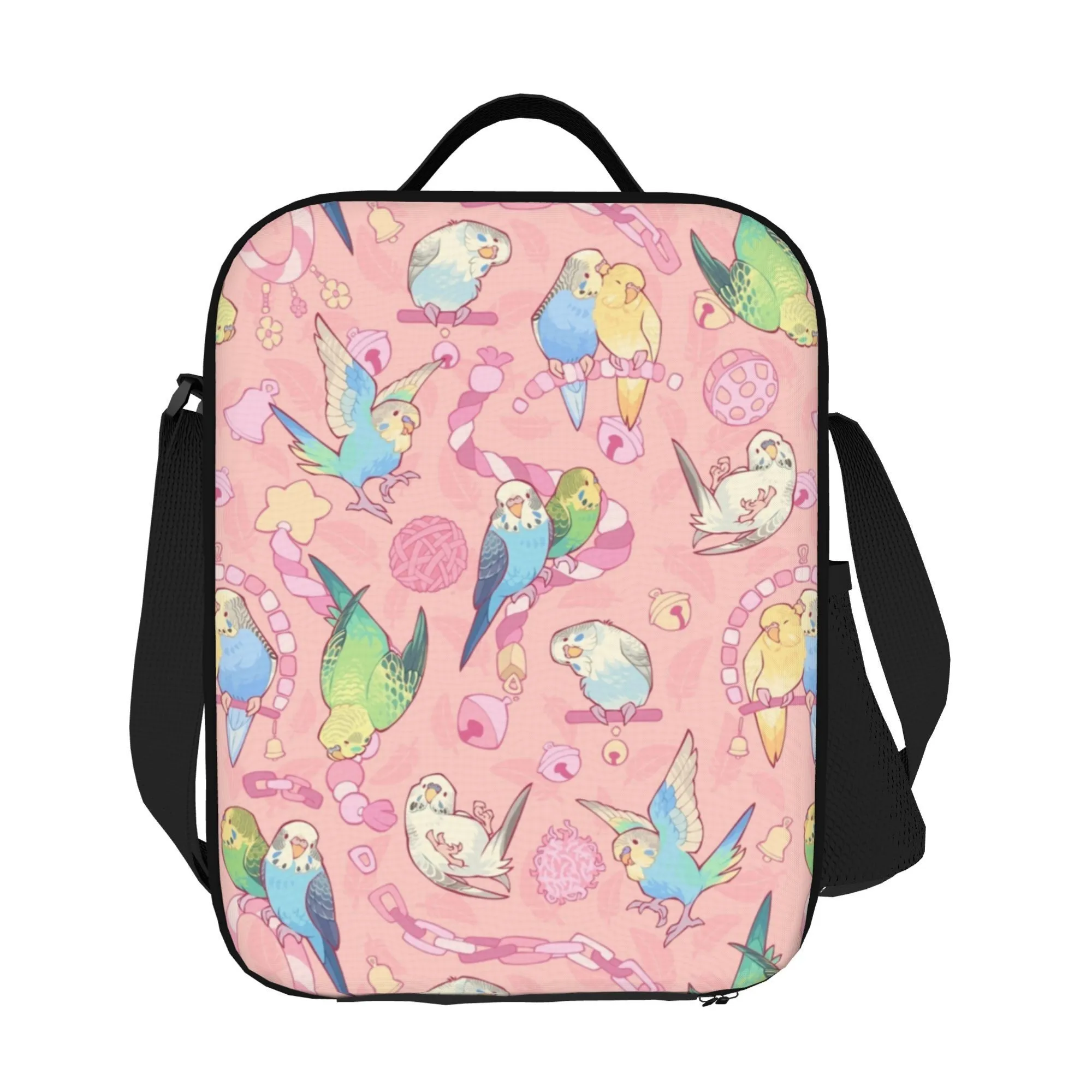 Budgie Parrot Print Tote Bag Cute Bird Design Durable 600D Polyester Tote for Office Travel Casual Use