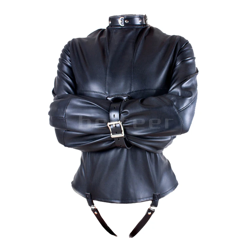 PU Leather Straitjacket BDSM Bondage Body Harness Adult Game Straight Jacket Halloween Clubwear Costume Armbinder Sex Toys Women