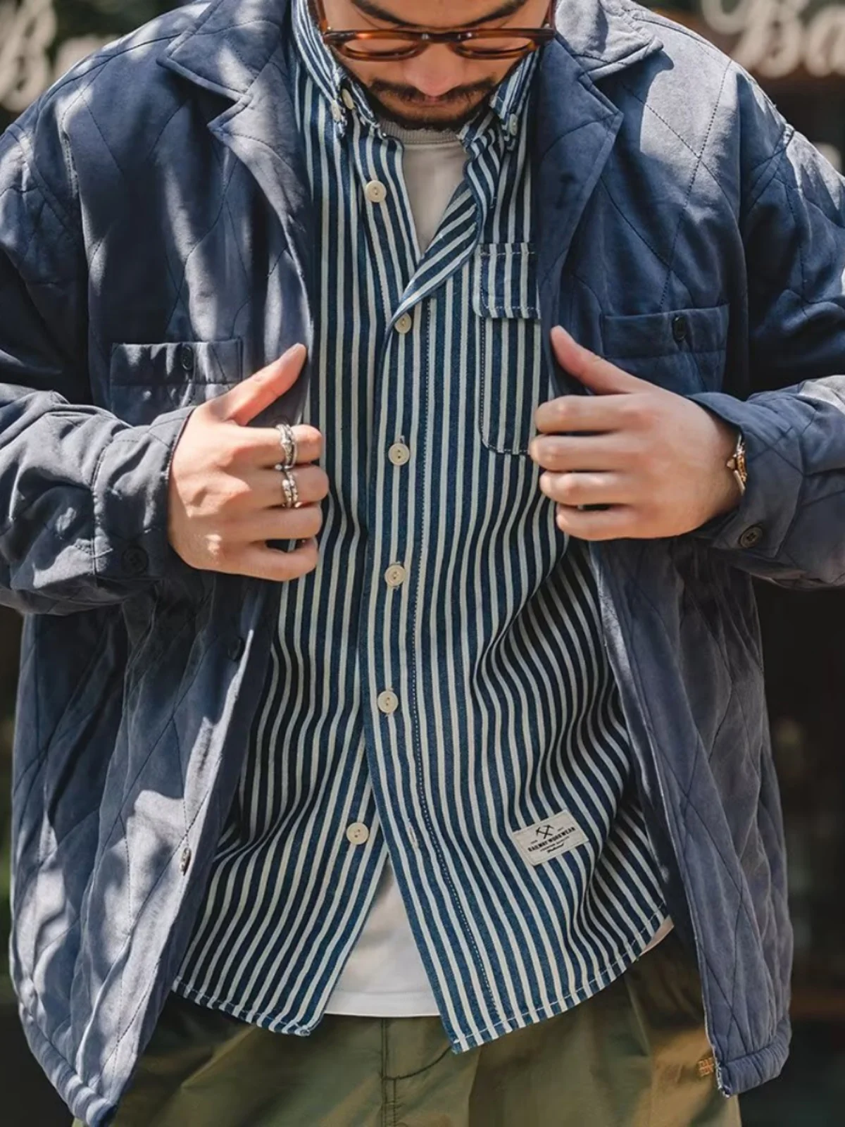 

Мужская хлопковая куртка в стиле ретро в японском стиле, свободная посадка с кубинским воротником и ромбовидным узором, рабочая одежда, теплое зимнее пальто, молодежное модное