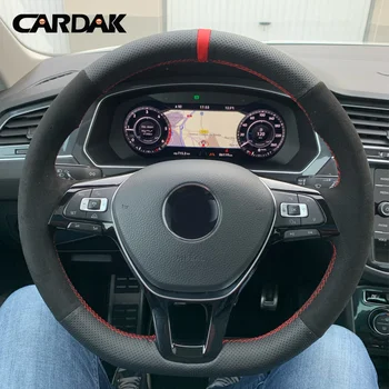 DIY 미끄럼 방지 스웨이드 블랙 가죽 자동차 스티어링 휠 커버 브레이드, 폭스바겐 Vw 골프 7 Mk7 최신 폴로 제타 파사트 B8
