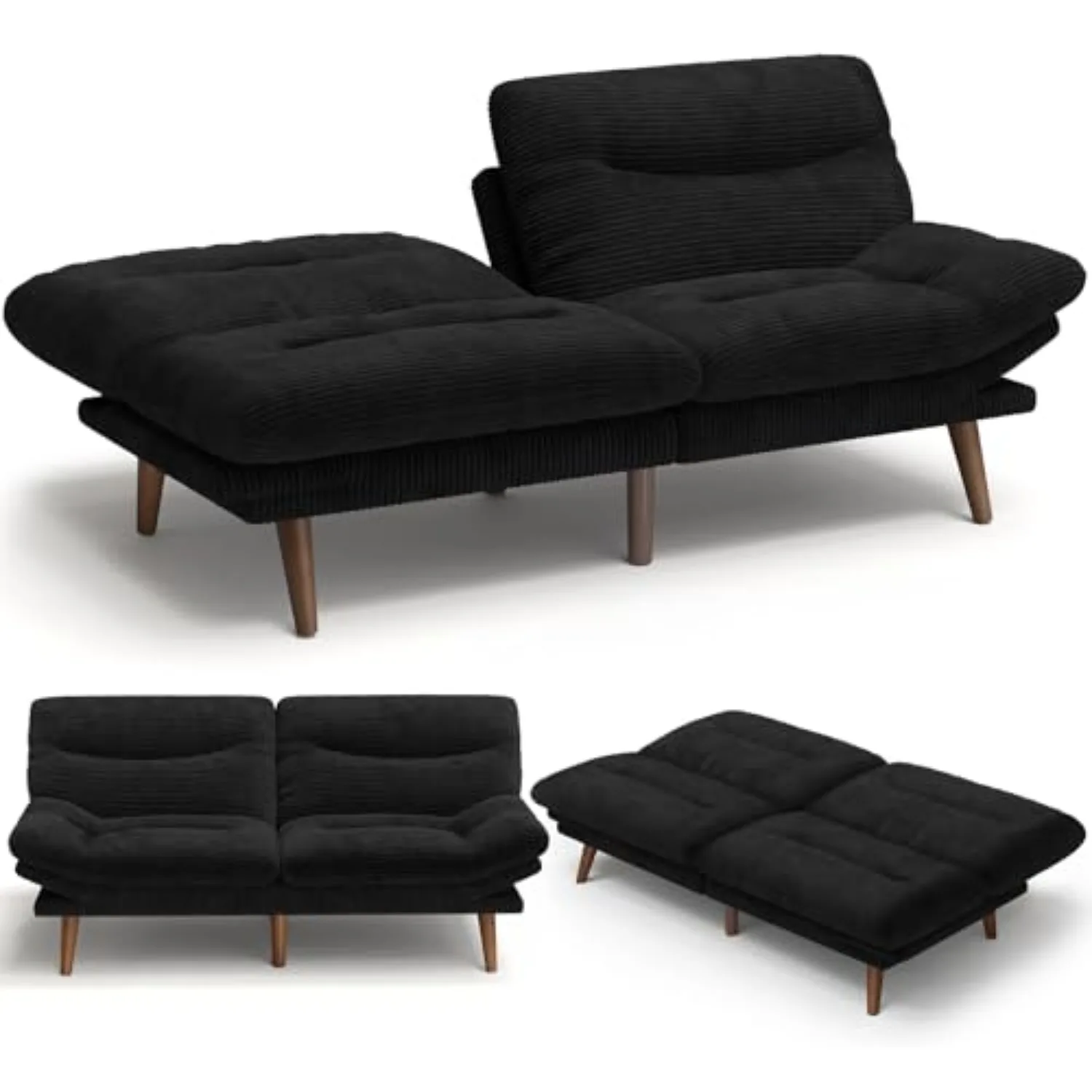 Amada 66" Convertible Futon Sofa Bed, Corduroy Folding Futon Set with Adjustable Backrest &Armrests, Recliner Lounge