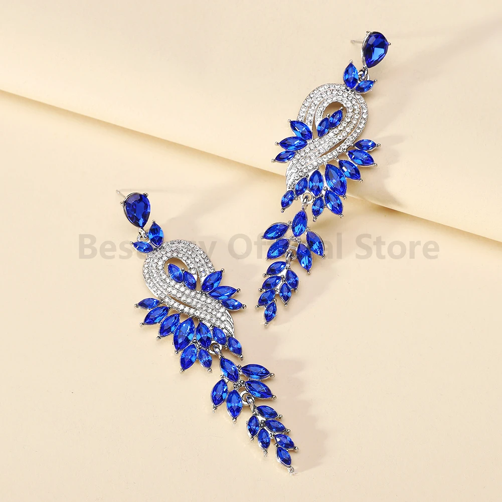 Vintage Maple Leaf Design Elegant Long Dangle Earrings For Woman Colorful Crystal Charm Ear Pendant Luxury Fashion Jewelry Gift