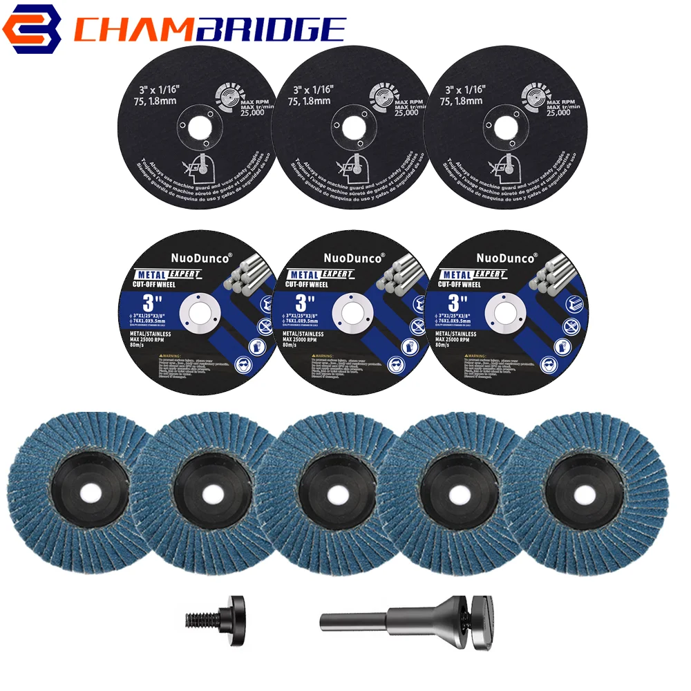 

12PCS 3" Cutting Wheels Flap Discs Set with 1/4" Mandrel Die Grinder Sanding Cutting Kit for Metal Stainless Steel Rust Removal