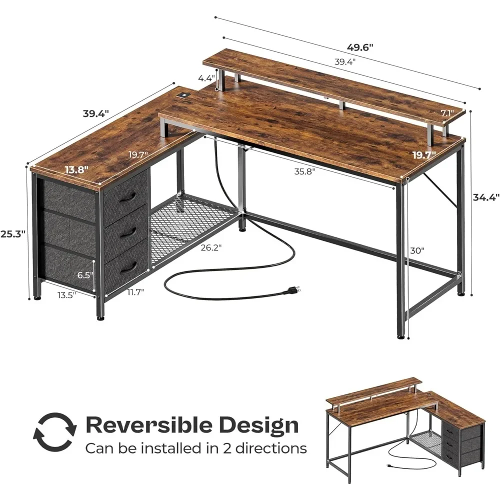 Desk With Storage Gaming Computer Desk Table Gaming Table With LED Lights and Power Sockets Laptop Computer Stand Room Desks