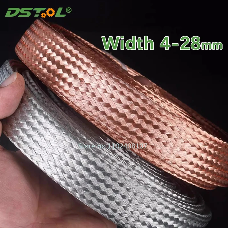 1Meters Expandable Copper Braided Sleeve Tinned Plating/Pure Copper Cable Wire Screening Shielded Metal Sheath Width 4-25mm