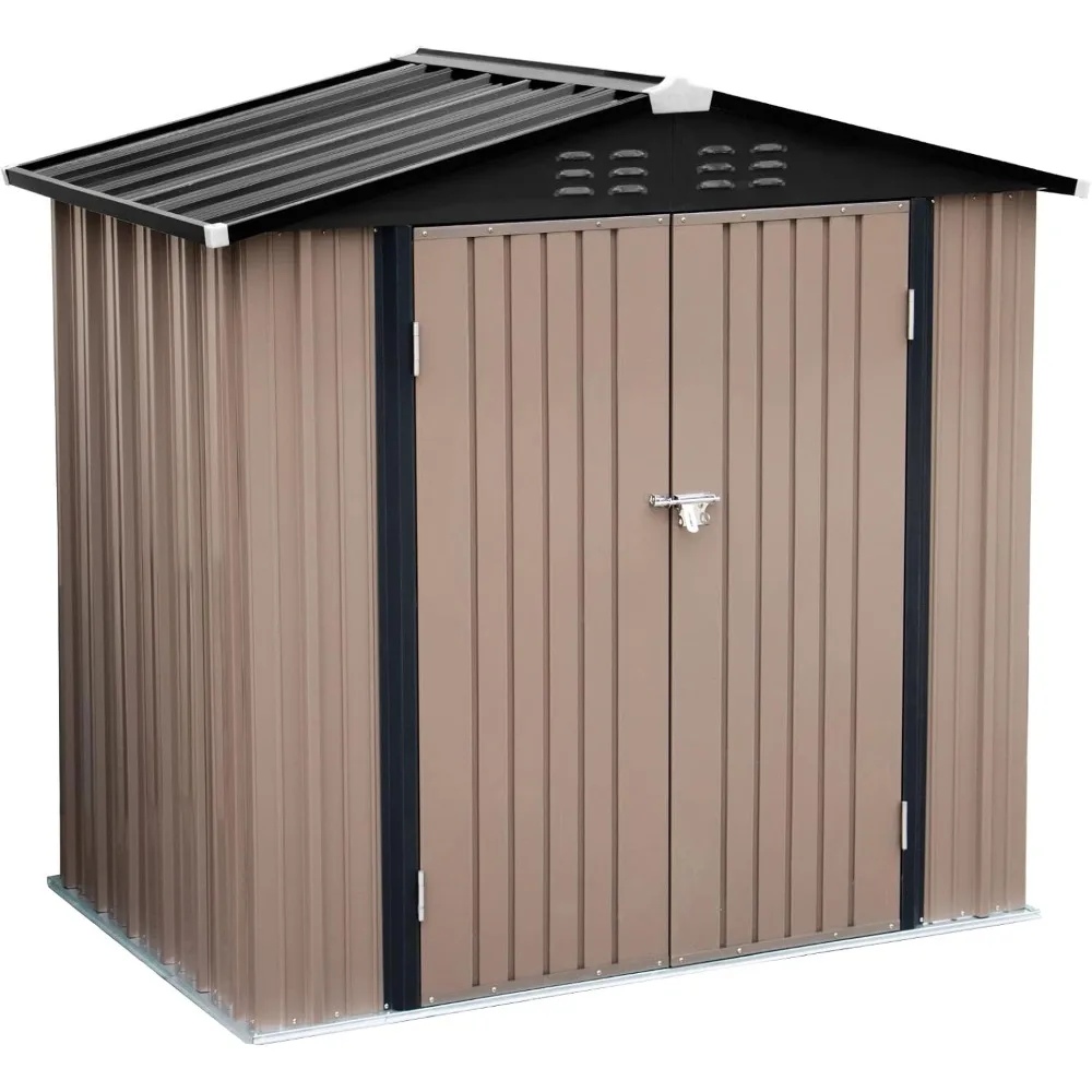 6 x 4 FT Outdoor Metal Storage Shed, Steel Garden Shed with Double Lockable Door, Tool Storage Shed for Backyard, Patio & Lawn