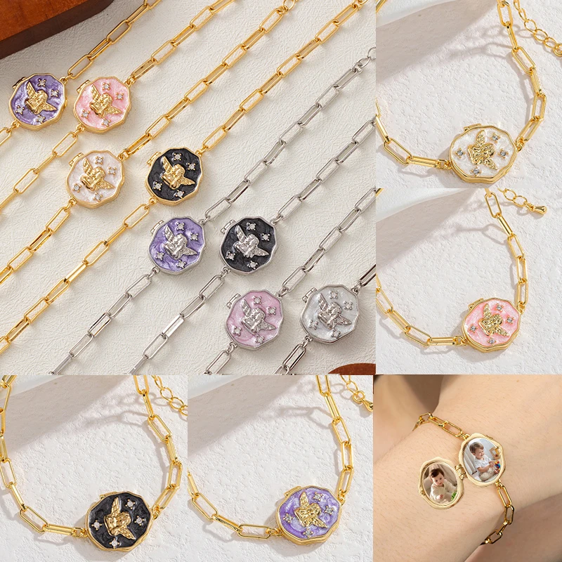 

Nextvance Personalized Custom Colorful Photo Bracelets For Women Metal Retro Album Box Locket Angel Wrist Chain Jewelry Gifts