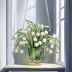 1Pc Solar Acrylic Lily of the Valley Sun Catcher - Garden Style Window Hanging Decoration, Indoor/Outdoor Floral Art