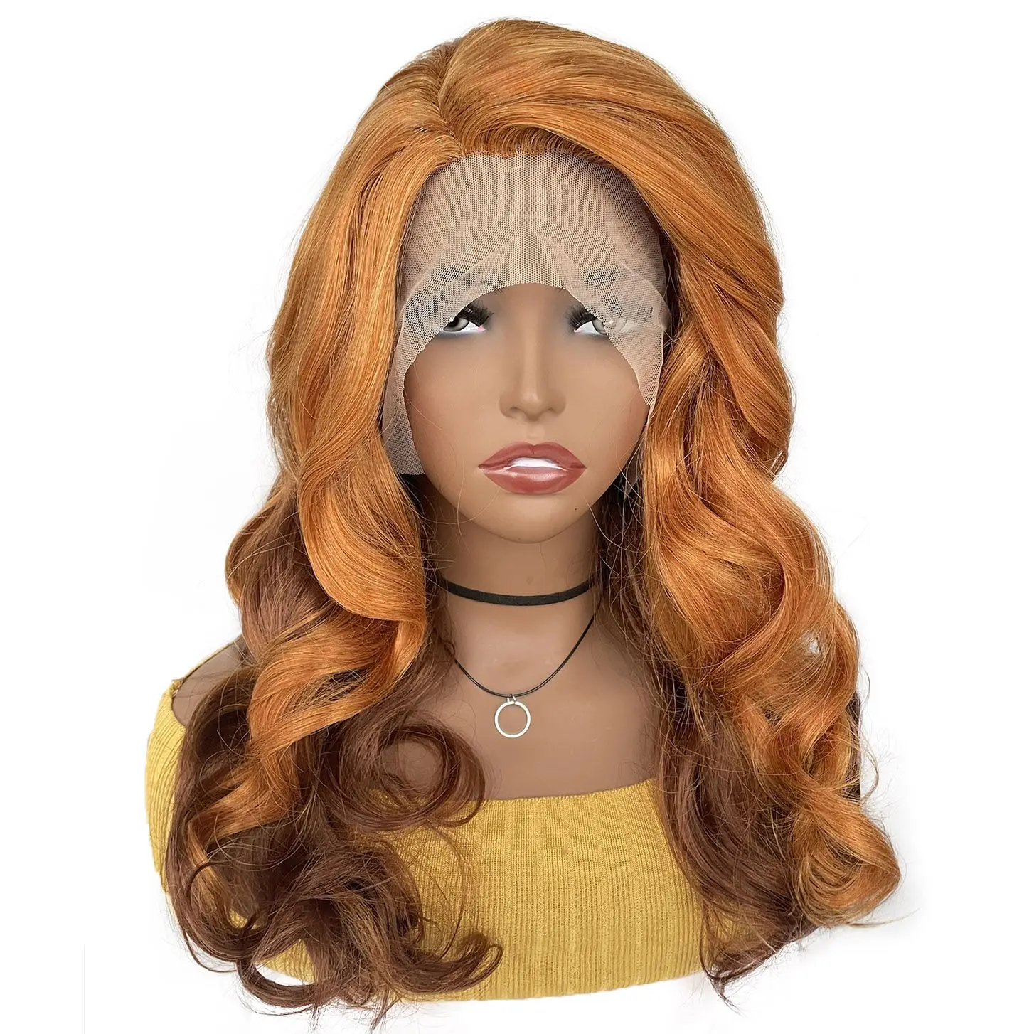 

BCHR Long Curly Orange Lace Front Wig Natural Hairline Heat Resistant Synthetic Hair Wigs for Women