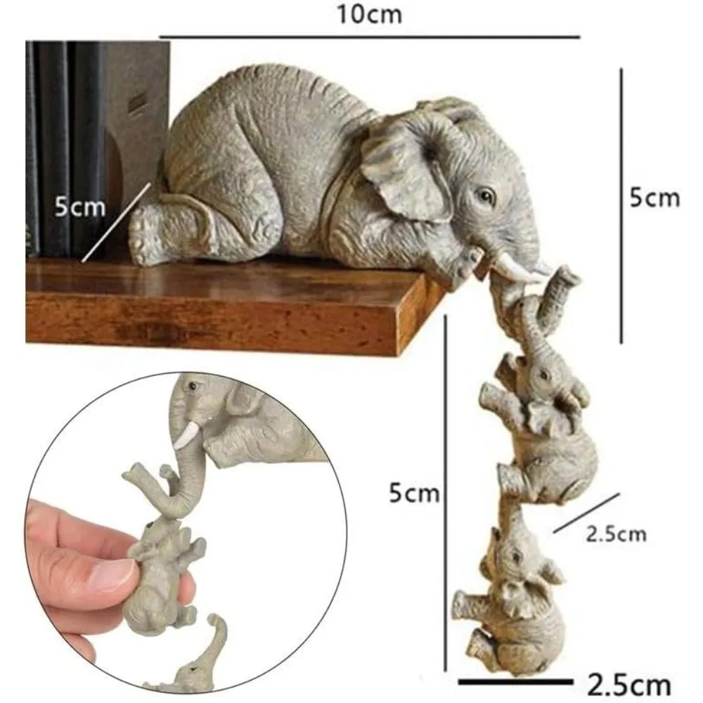 3 Elephant Mother & Babies Figurines - Fireplace Decor, Resin, Shelf Hanger - view 2