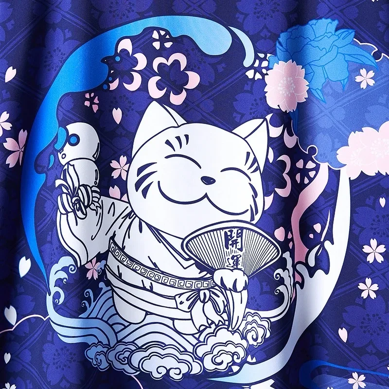 كيمونو سترة الذكور يوكاتا القط طباعة النمط الصيني اليابانية الساموراي معطف Haori التقليدية تأثيري القمم ملابس الصيف #5