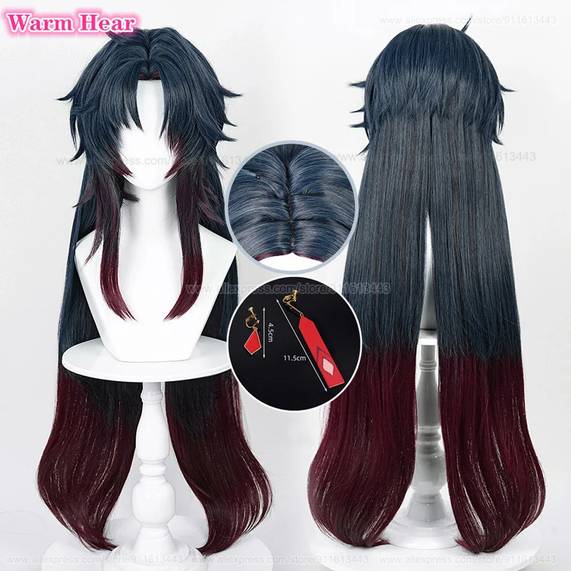 

Anime HSR Blade Synthetic Wig Unisex 100cm Long Dark Blue Brown Red Center Part Cosplay Wig Heat Resistant Party Wigs + Wig Cap