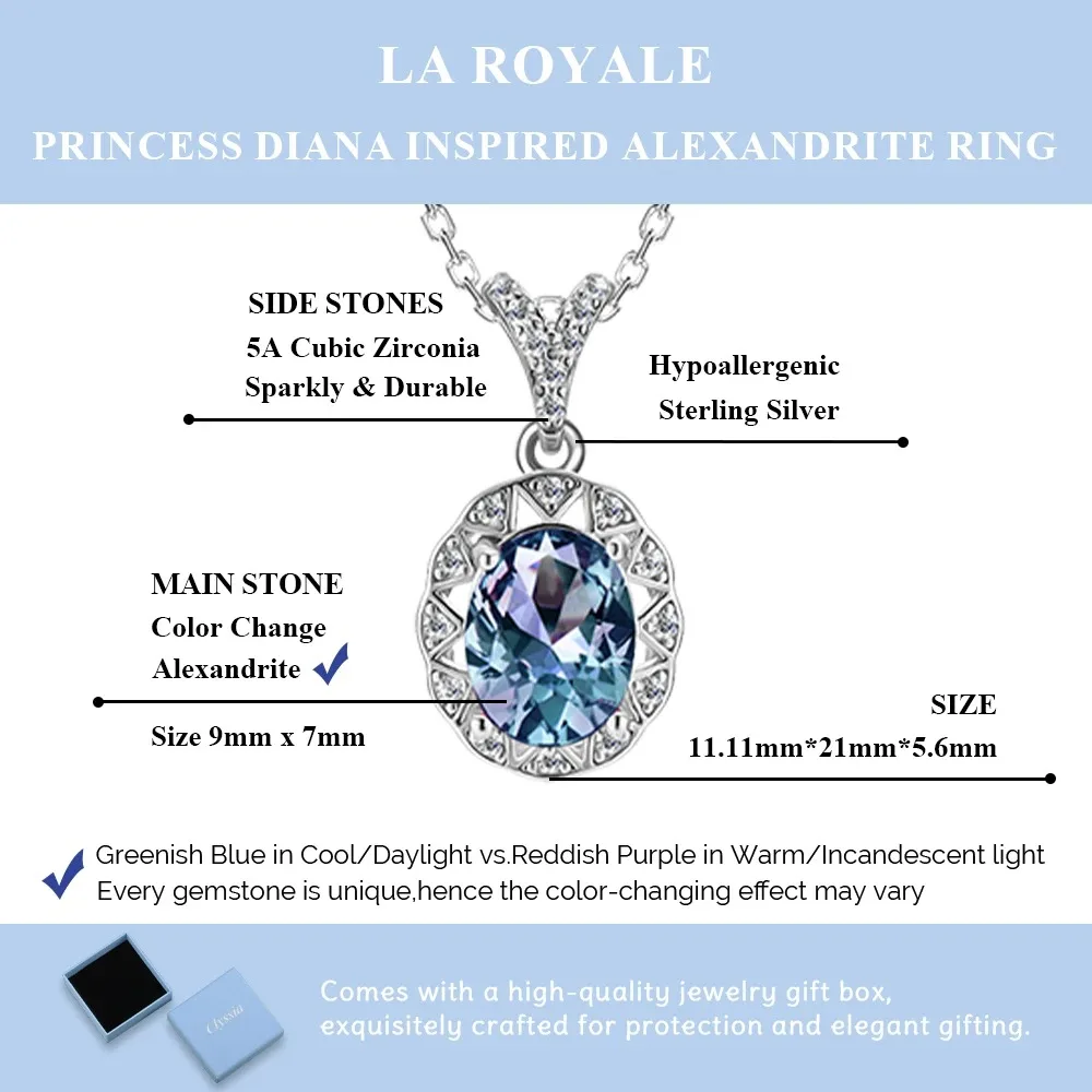 

Колье-подвеска из стерлингового серебра 925 пробы с александритом овальной огранки, меняющим цвет, класса люкс, для женщин