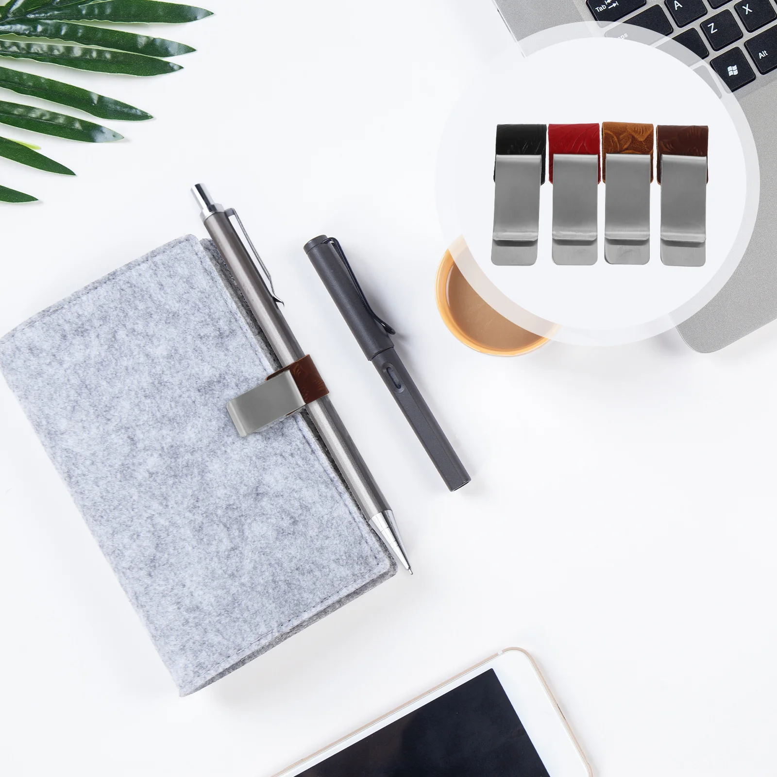 

4Pcs Pen Clip Holder for Notebook Stainless Steel Retro Metal Pen Loop Holder Secure Grip Portable Journal Accessories