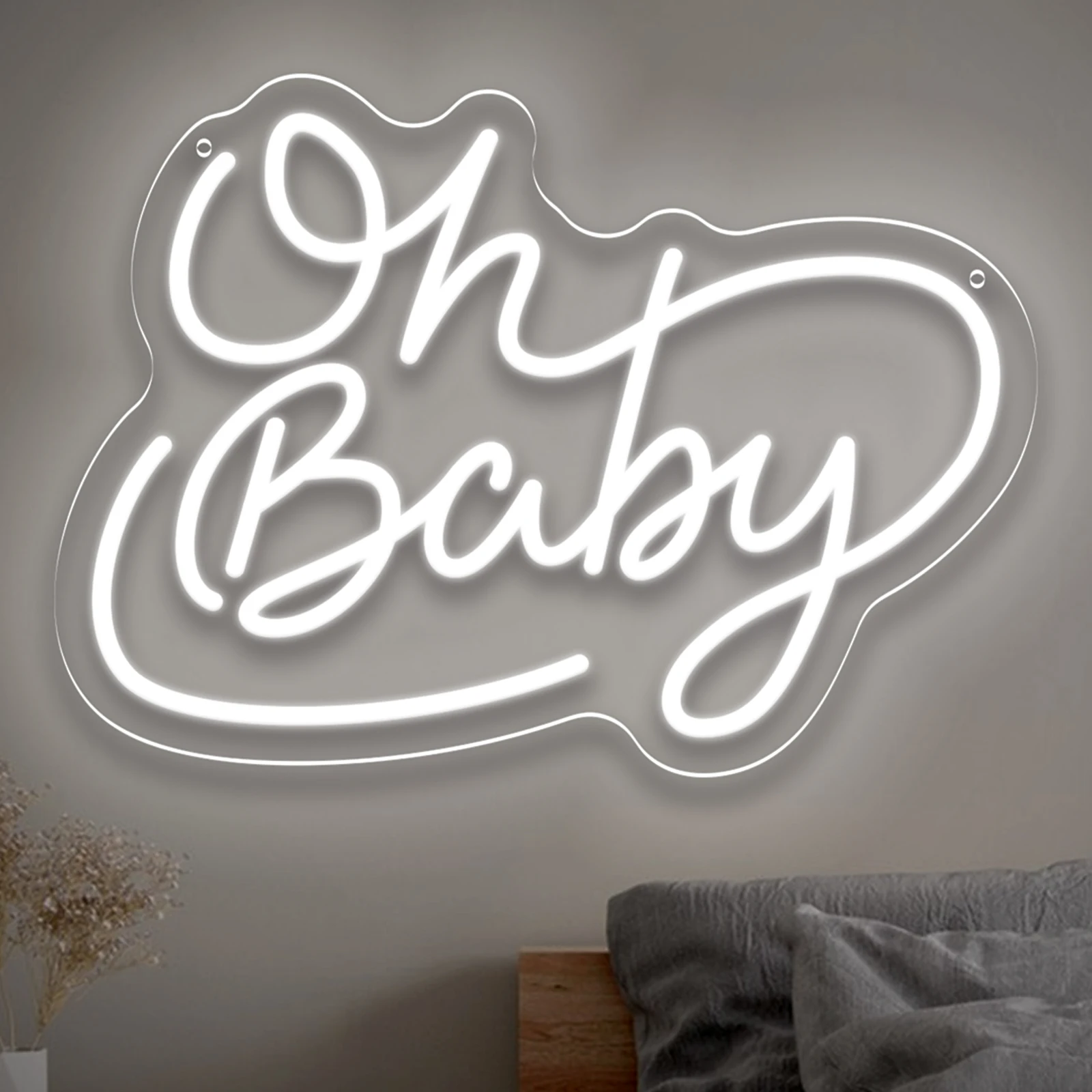 

Oh Baby Cursive Text Neon Light Sign for Wall Decor LED USB Dimmable Neon Sign Nursery White Glow for Kids Room Wall Decor Gifts