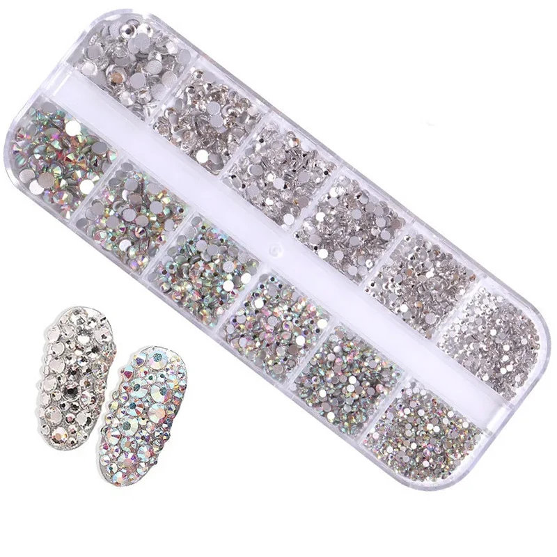 

750Pcs Nail Art Decorations Multi-size AB Crystal Nail Rhinestones Flat Bottom Crystal Clear Diamond Gems DIY Nails Glitter