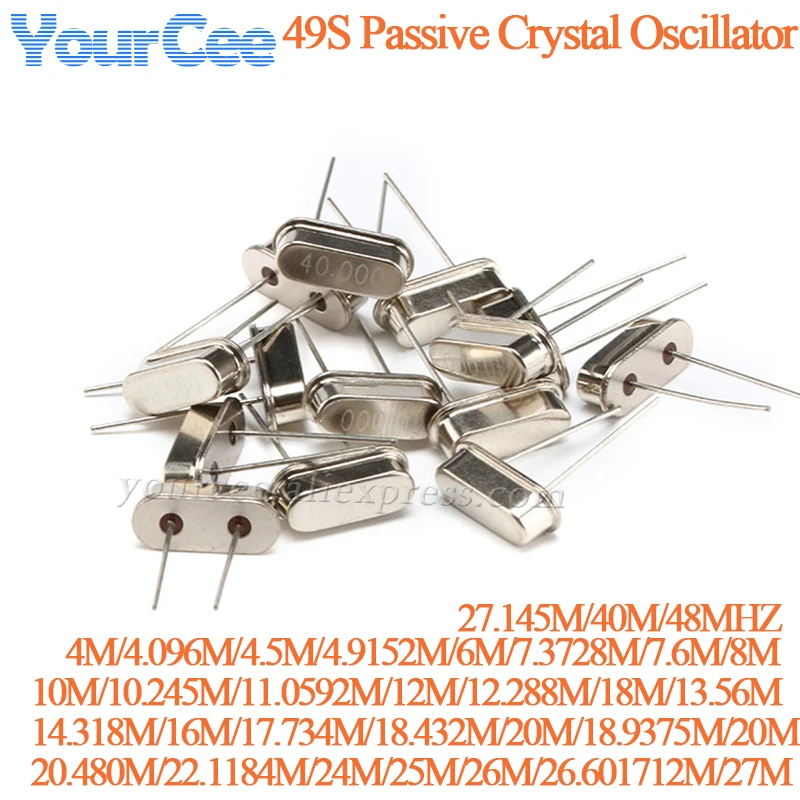 20pcs HC49S Quartz Crystal Resonator Passive Oscillator 16M 18M 18.432M 20M 20.480M 2.1184M 24M 25M 26M 26.601712M 27M 40M 48MHZ