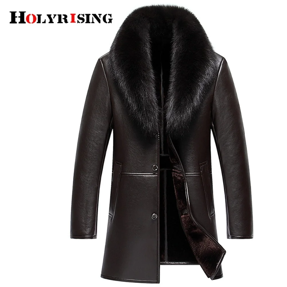 Holyrising Chaqueta Cuero Hombre Casual Leather Jackets Thicken Coats Brown Black Sudaderas Para Warm 18590-5