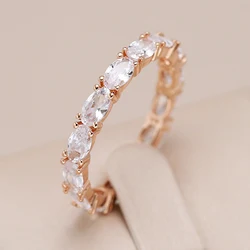 Kinel Full Oval Natural Zircon Personality Eternal Rings for Women Luxury 585 Rose Gold Color Modern Party Daily Fine Jewelry