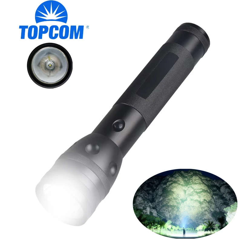 

TOPCOM Powerful 10W LED Flashlight Hard Light Black Flashlight With Holster High Power T6 LED Heavy-duty 2 Cell D Battery