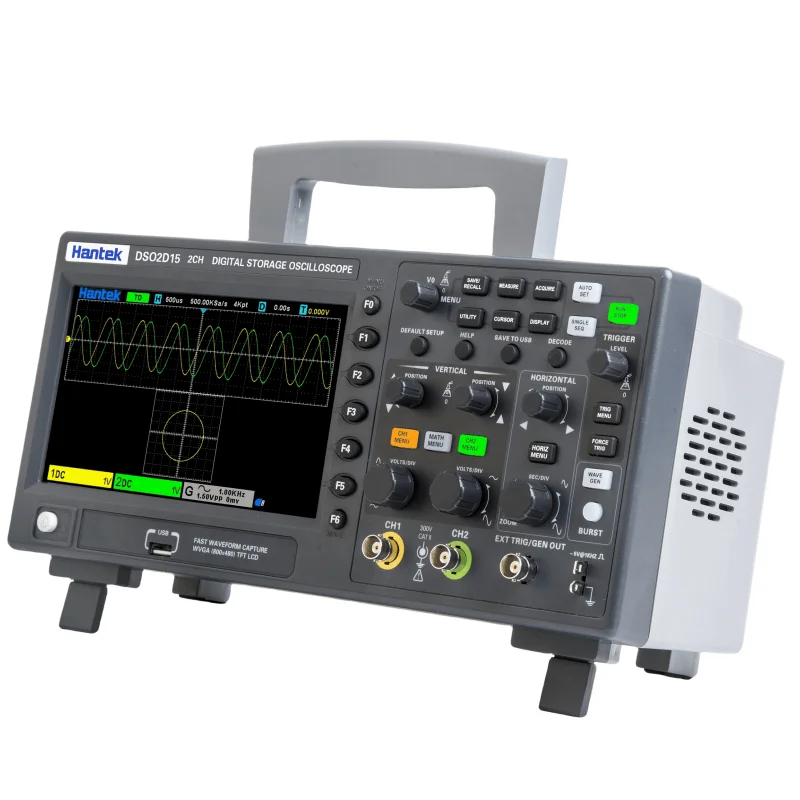 Oscyloskop: Hantek DSO2D10/15 opłacalna ekonomia 2CH + 1CH, przepustowość 100/150MHz, częstotliwość próbkowania 1GSa/s, głębokość pamięci 8M