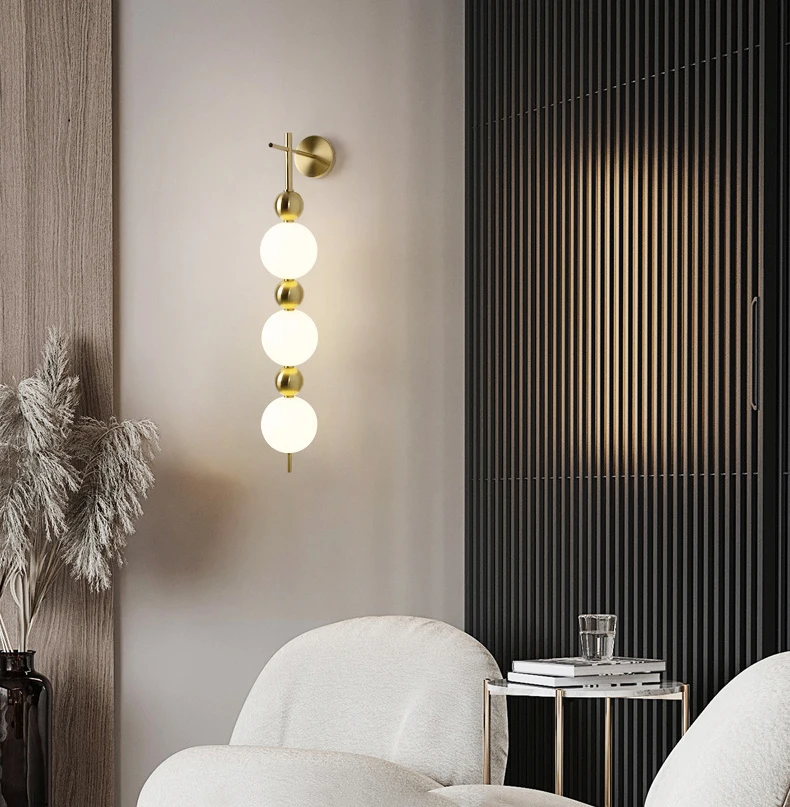 Design LED Wall Lamp White Acrylic Ball Gold Metal Bedrooom