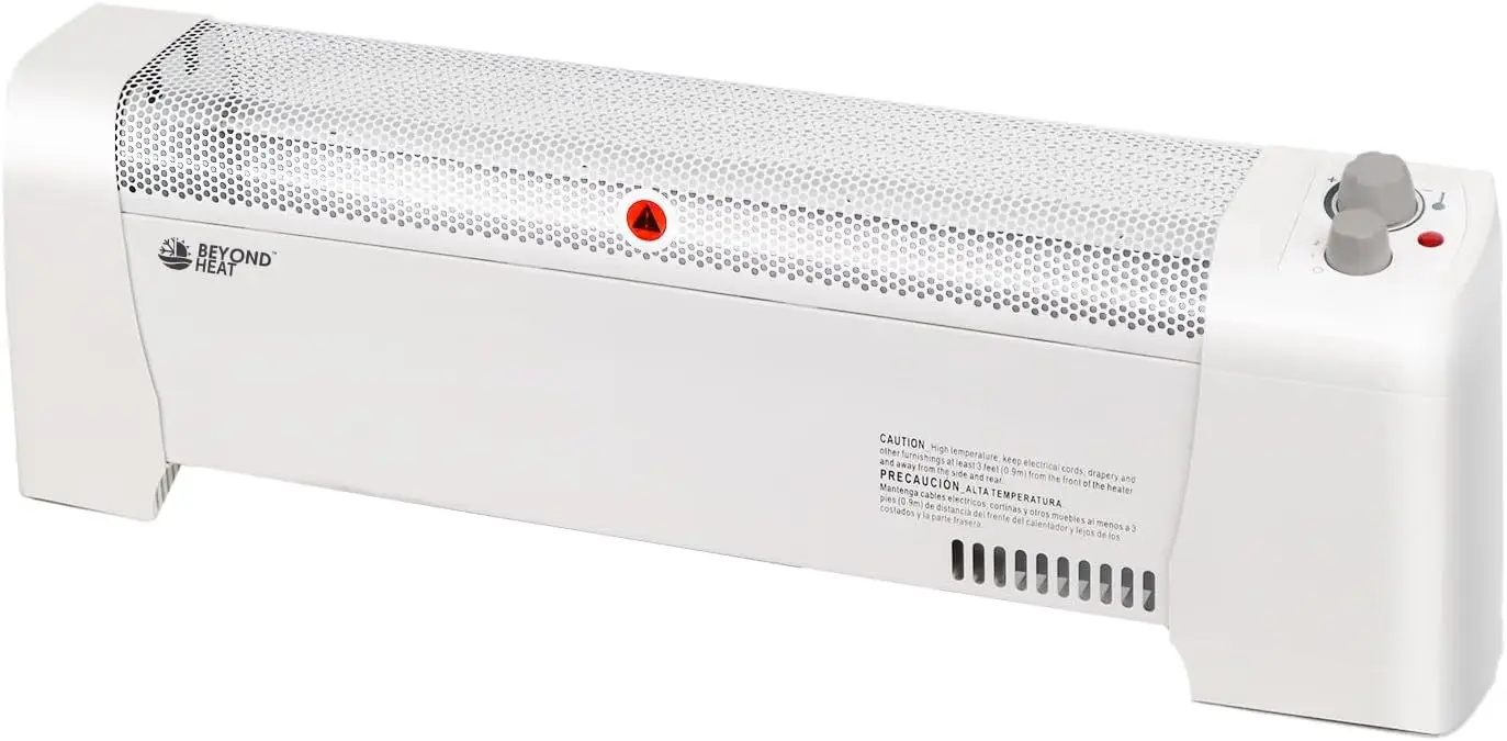 Electric Baseboard Heater 1500W with Thermostat & Overheat Protection, Silent Indoor Heating, White