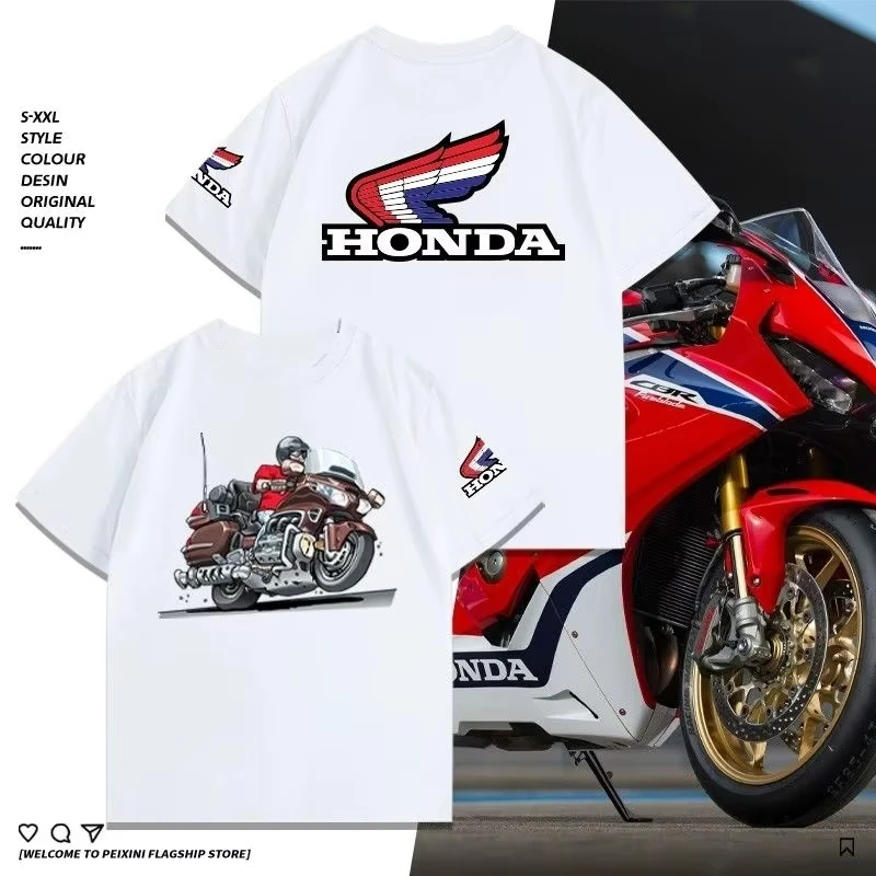 

Honda CBR Non-Double Gold Wing Мотоциклетная гоночная командная форма Периферийная футболка из чистого хлопка Летняя свободная мужская футболка с короткими рукавами
