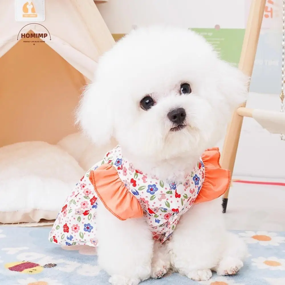 

Fashion Floral Print Dog Princess Dress Thin Soft Pet Dog Clothes Breathable Dog Flying Sleeve Skirt Outdoor