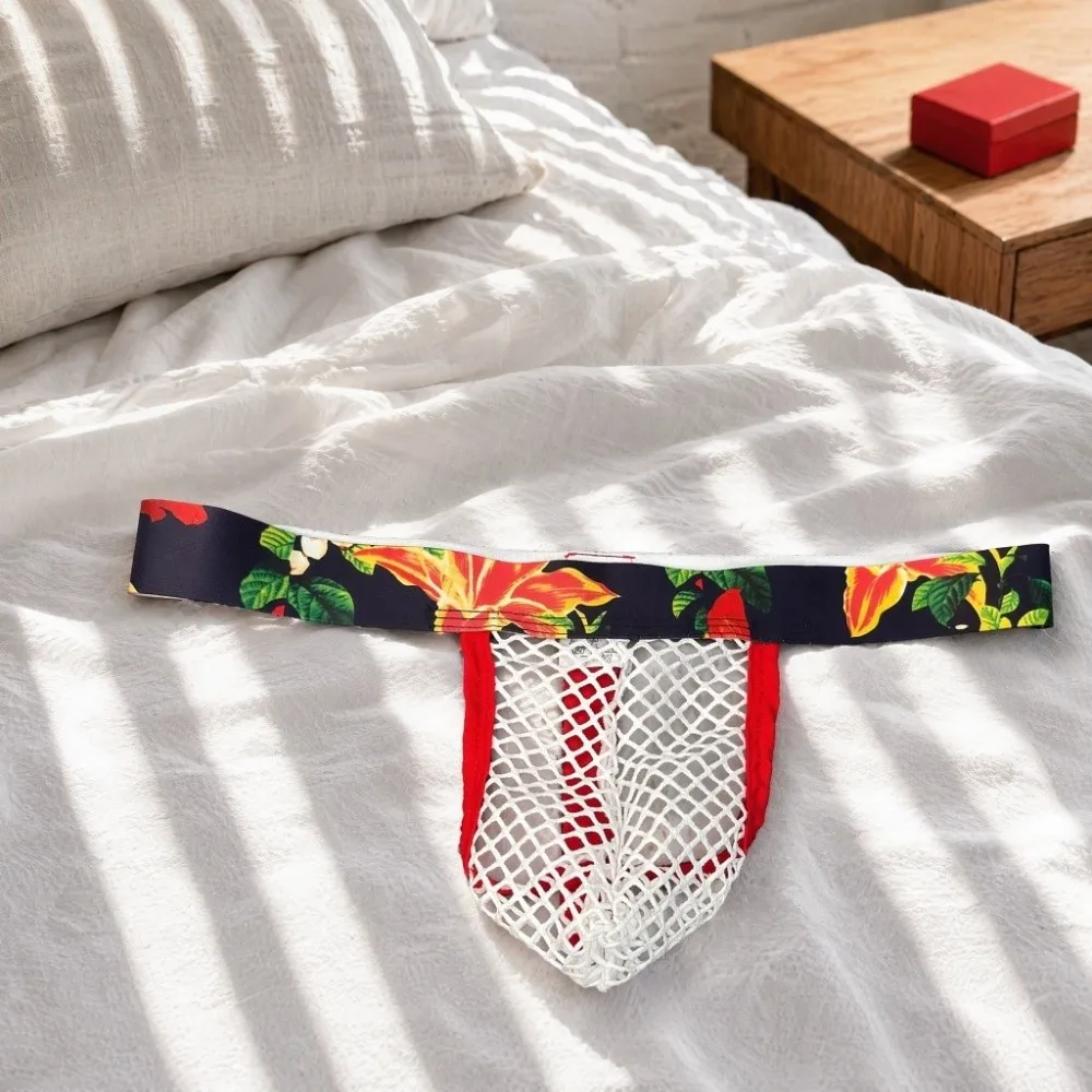 Soft Breathable Bohemian Flower Men Floral Mesh Thongs Low Waist Underpants Men's Panties Underwear Lingerie Male Briefs Men 4