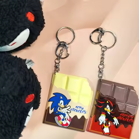 Sonic the Hedgehog keychains, chocolate - shaped with Sonic &amp; Shadow. Fun for fans, perfect for keys/bags.