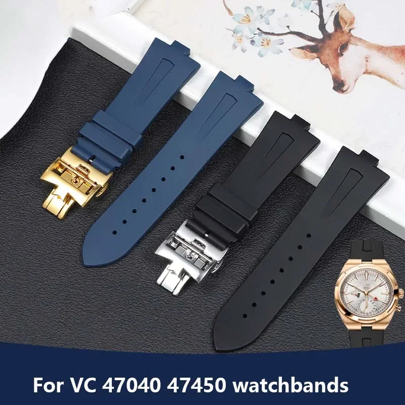 Rubber Watchband for Vacheron Constantin overseas p47040 47450 49150 VC Convex Watches band Men Silicone watches Strap 25* 8mm