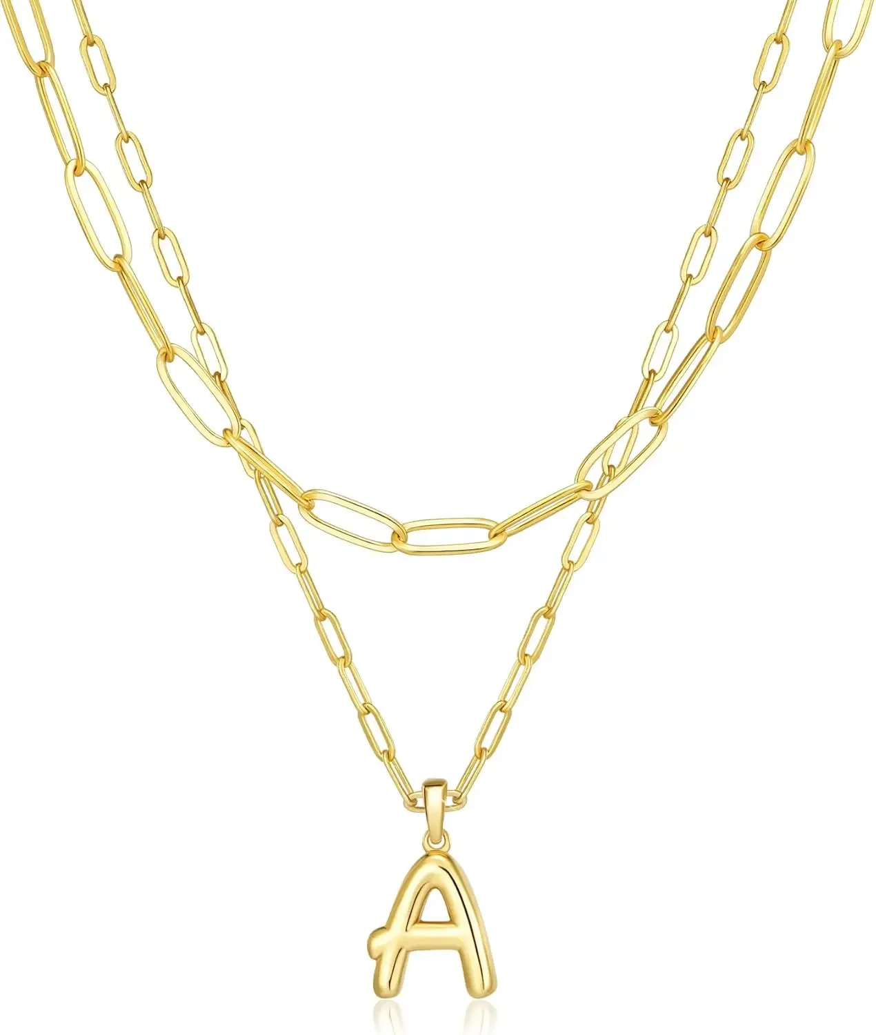 

adoyi Gold Necklace for Women Layered Bubble Letter Initial Necklaces for Women Trendy Jewelry 18K Gold Plated Chain Chunky Name