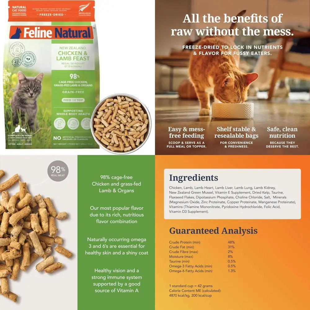 

New Zealand Crafted, 98% Meat-Based Freeze-Dried Cat Food, 11 oz, Chicken & Lamb, High Protein, No Fillers