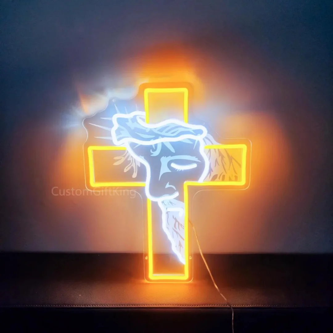 Jesus Cross Neon Sign LED Light Crucifix Christian Gift Home Decor Baptism Favors Christmas Decoration Accessory Neon Sign