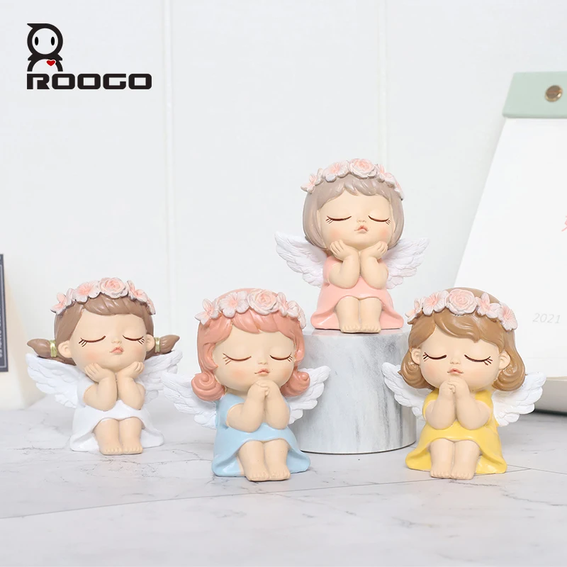 ROOGO Resin Angel Figurine Statue Cute Fairy Miniature Ornament Home Decorations Accessories Sculpture for Cake Home Garden