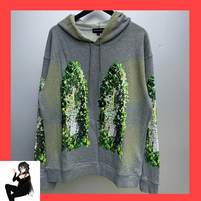 Garden Glass Print WHO DECIDES WAR Hooded Hoodie Men Women Gray Casual Streetwear Pullovers Sweatshirt