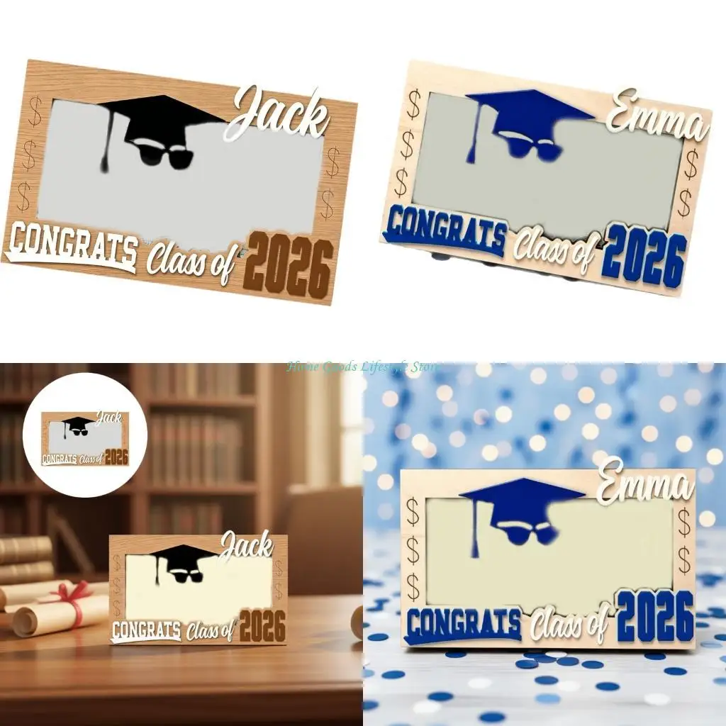 E74E Personalize Graduation Money Holder 2026 Engraved Wooden Cash Holder Class of 2026 Graduation Gift for Women Men