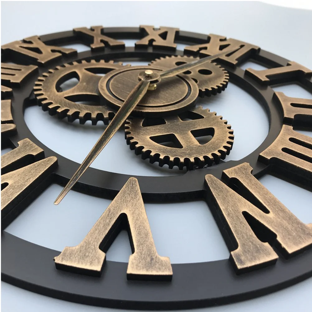 

34Cm Retro Wall Industrial Gear Design Decorative Hanging Clock For Bedroom Kitchen Living Room Golden Safe Easy Install