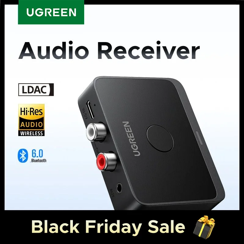UGREEN AUX Bluetooth Receiver LDAC AAC Hi-Fi 3.5mm Jack 2RCA RCA Audio Bluetooth 6.0 Adapter Receivers 15h For Car Speaker PC